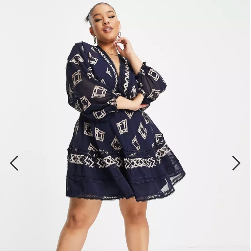 ASOS DESIGN Curve embroidered mini dress with blouson sleeve